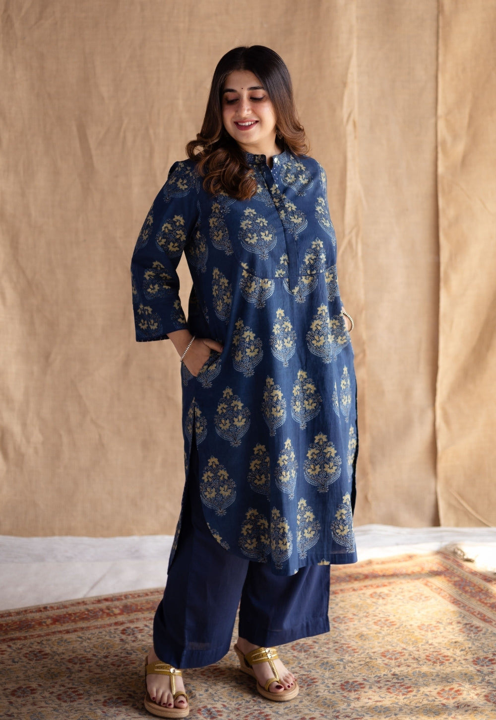 Shrishti Indigo Ajrakh Cotton Straight Kurta