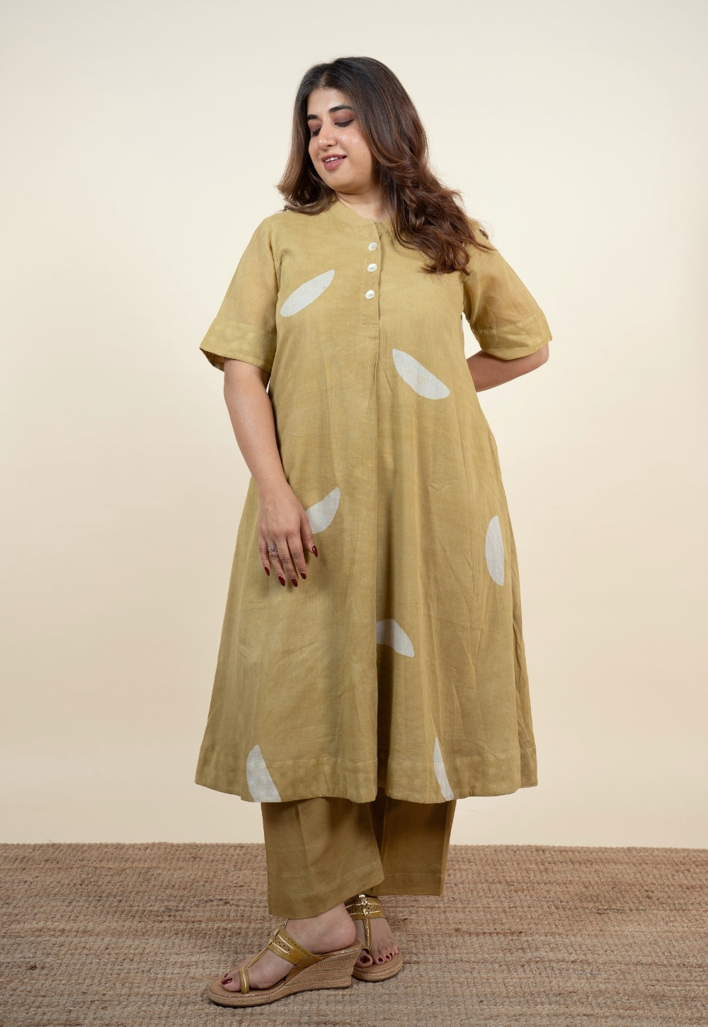 Arzoo Green Batik MulMul A Line Kurta