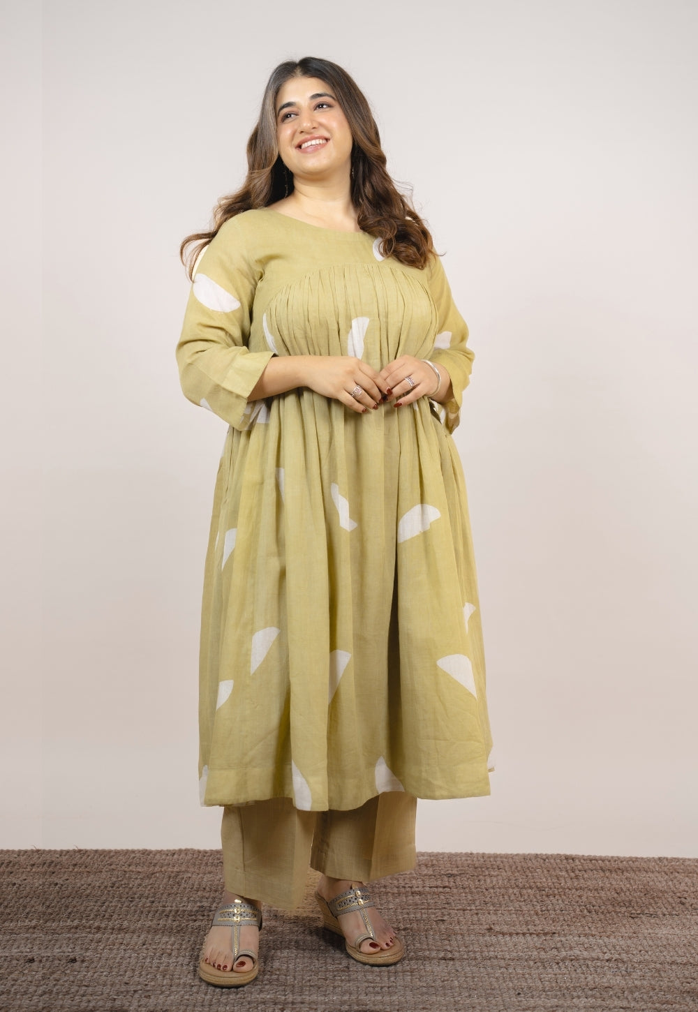 Aarvi Green Batik MulMul A Line Kurta
