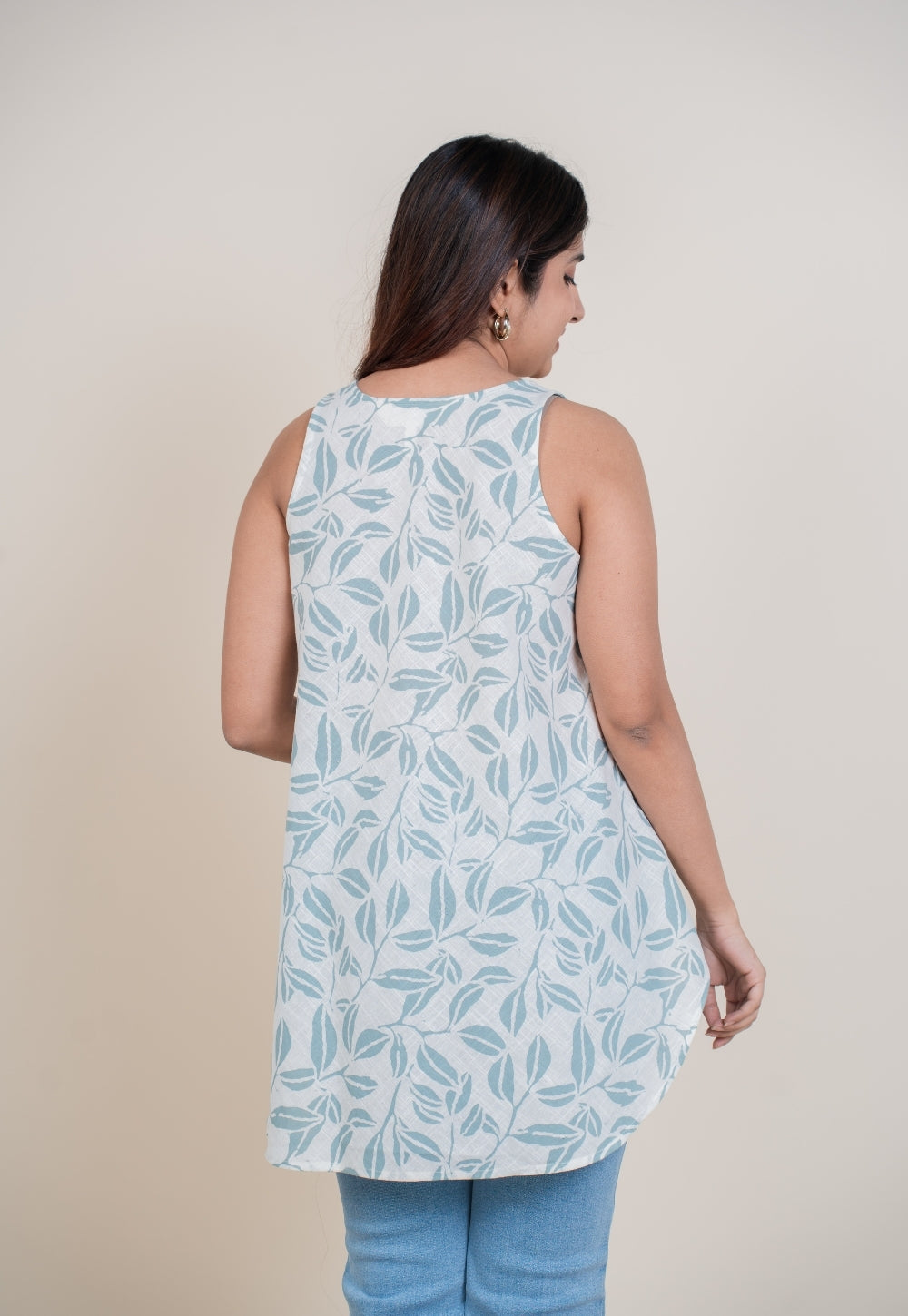 Aelin Blue Handblock Print Slub Cotton A Line Short Top