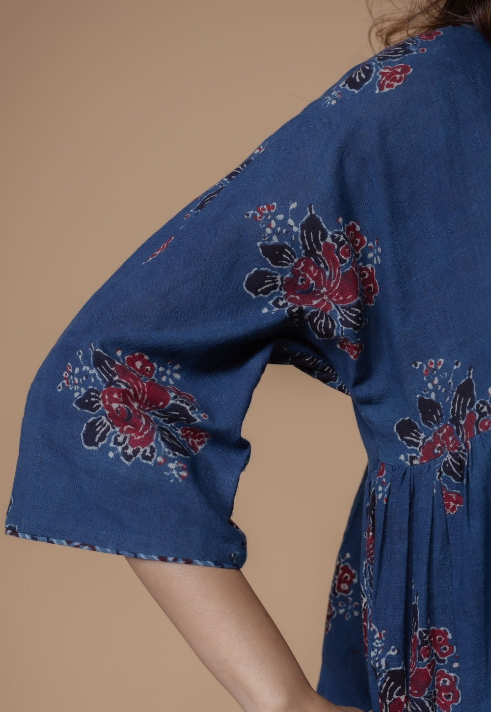 Naila Blue Dabu Slub Cotton Kali Kurta