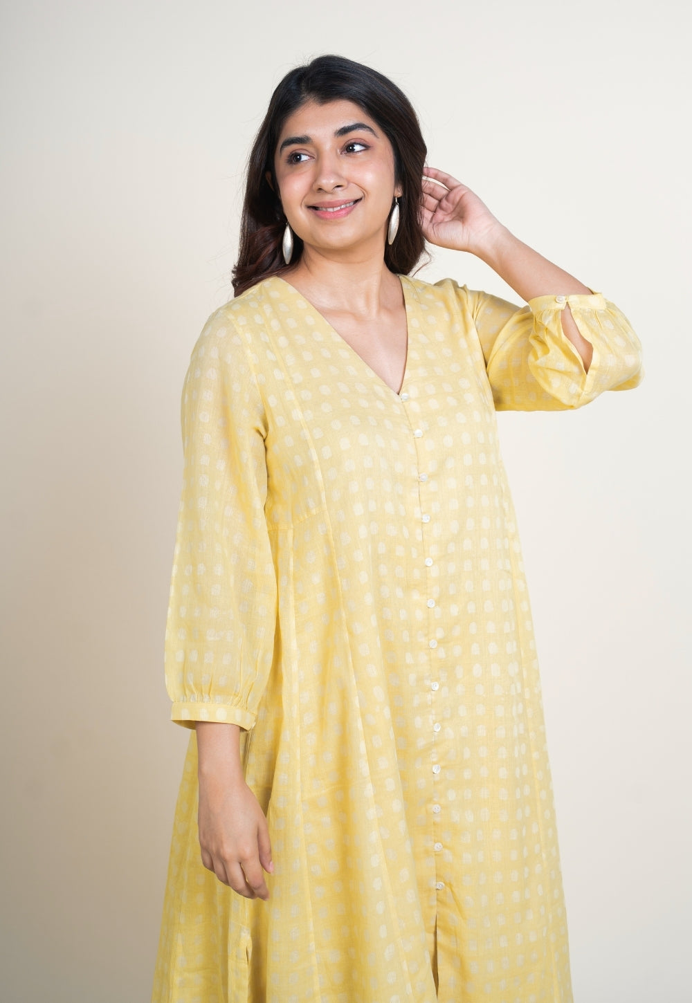 Zeba Yellow Batik MulMul A Line Kurta
