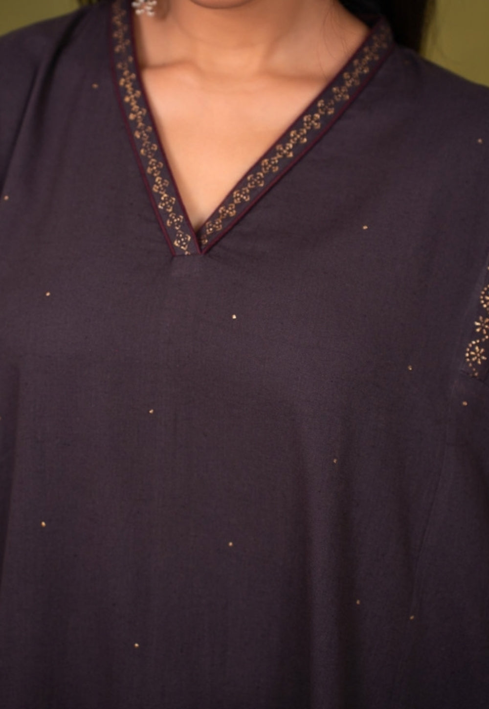 Zohra Aubergine Rogan Handblock Printed Cotton Jhabbha Kali Kurta Suit Set (Set of 3)