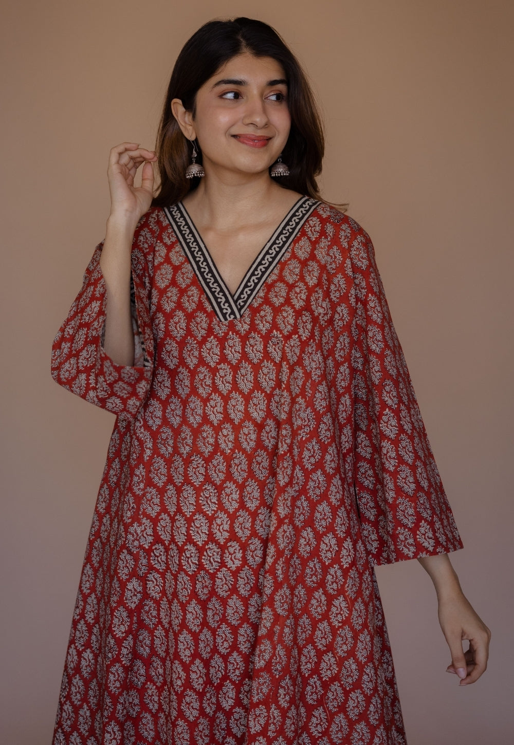 Sarah Red Bagru Cotton Kali Suit Set (Set of 3)
