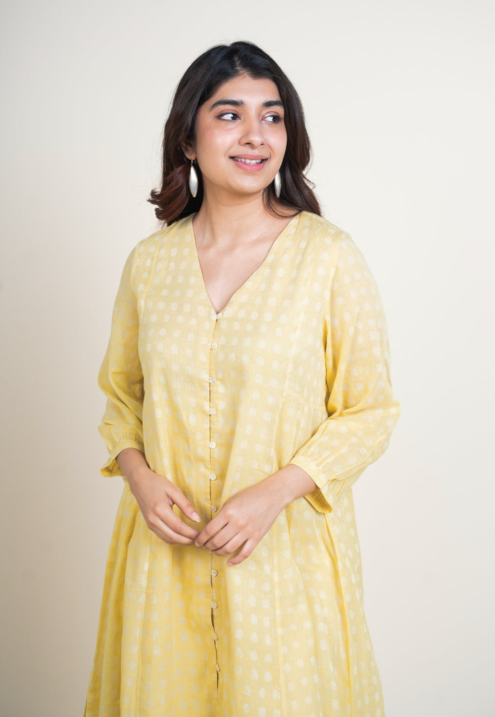 Zeba Yellow Batik MulMul A Line Kurta