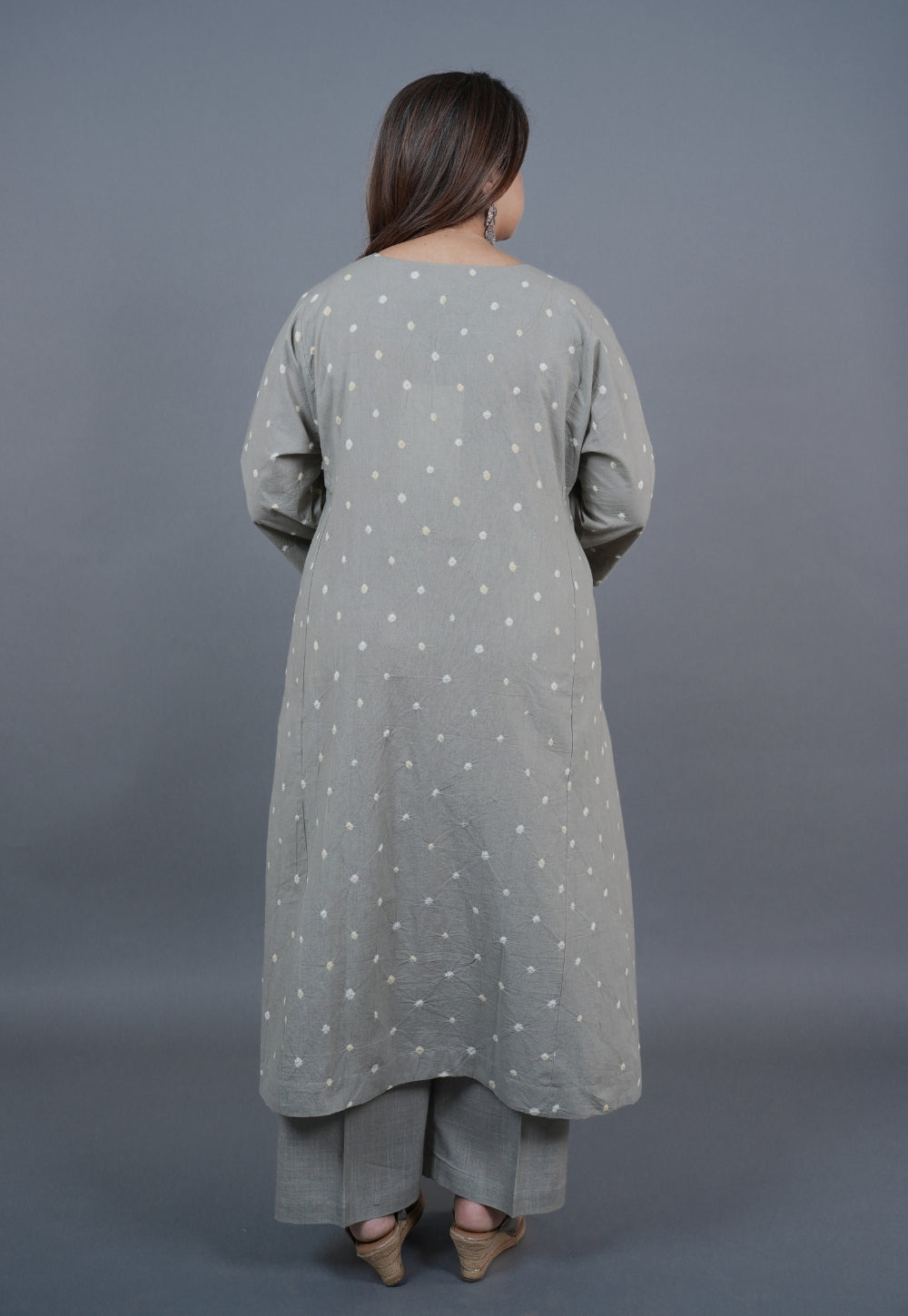 Atika Grey Bandhani Cotton Jhabbha Kali Kurta Set with Embroidery (Set of 2)