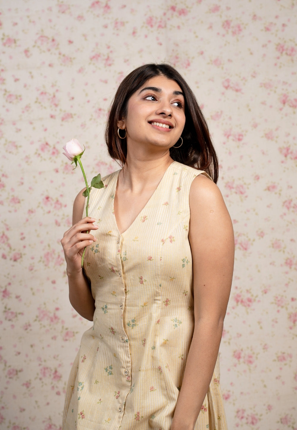 Nancy Yellow Sanganeri Mul Cotton A Line Dress