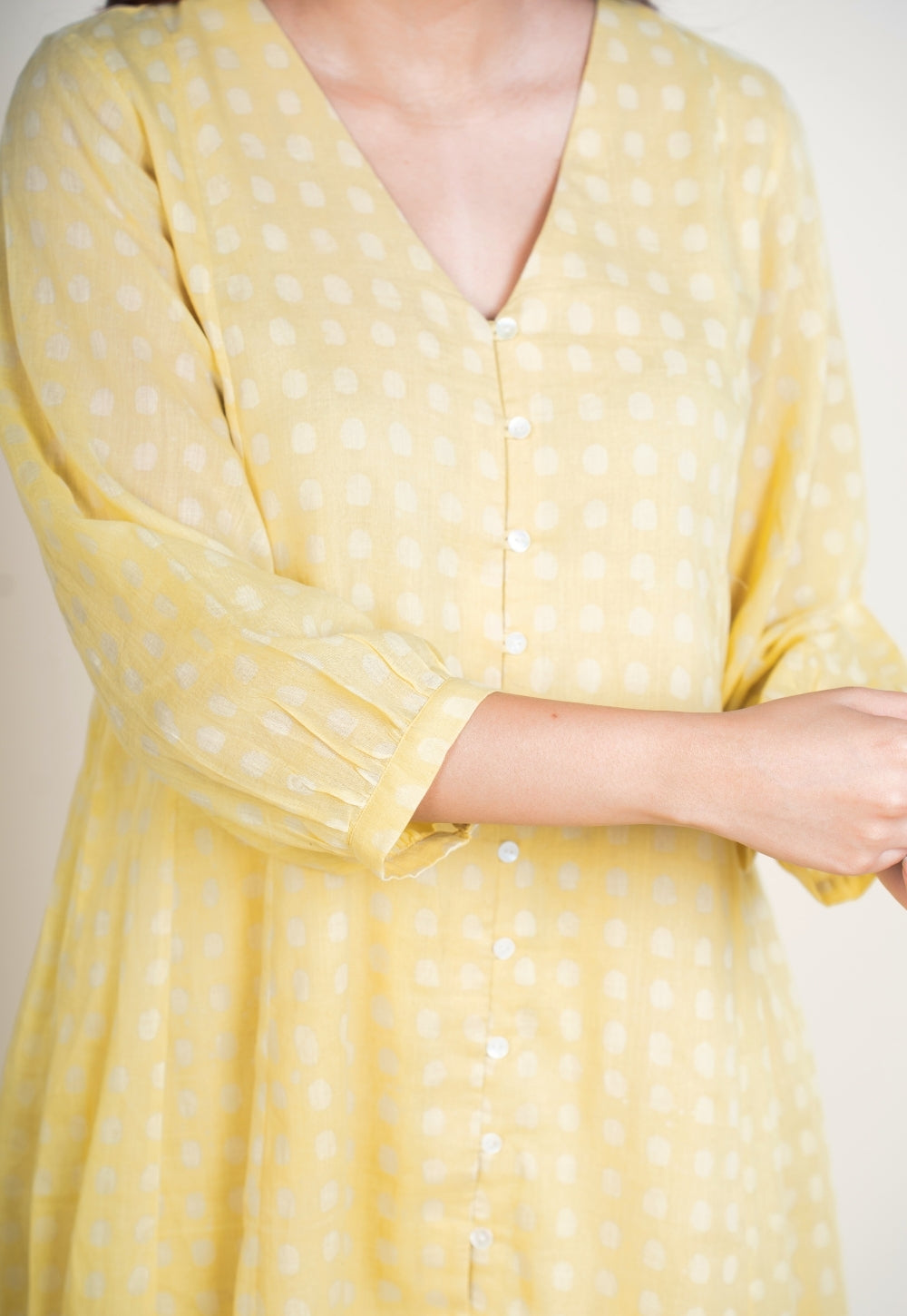 Zeba Yellow Batik MulMul A Line Kurta