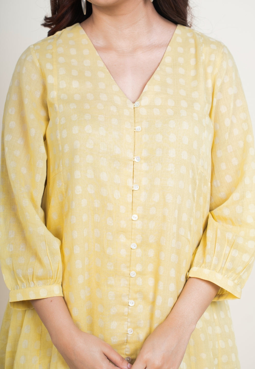Zeba Yellow Batik MulMul A Line Kurta