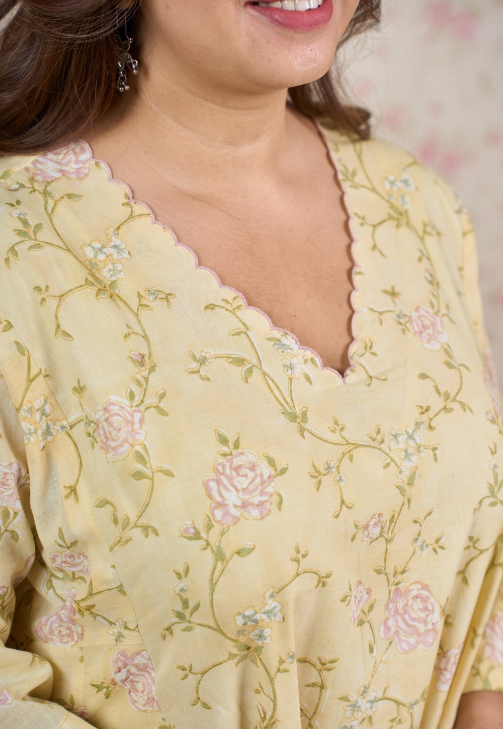Helen Yellow Sanganeri Mul Cotton Jhabbha Kali Kurta with Embroidery