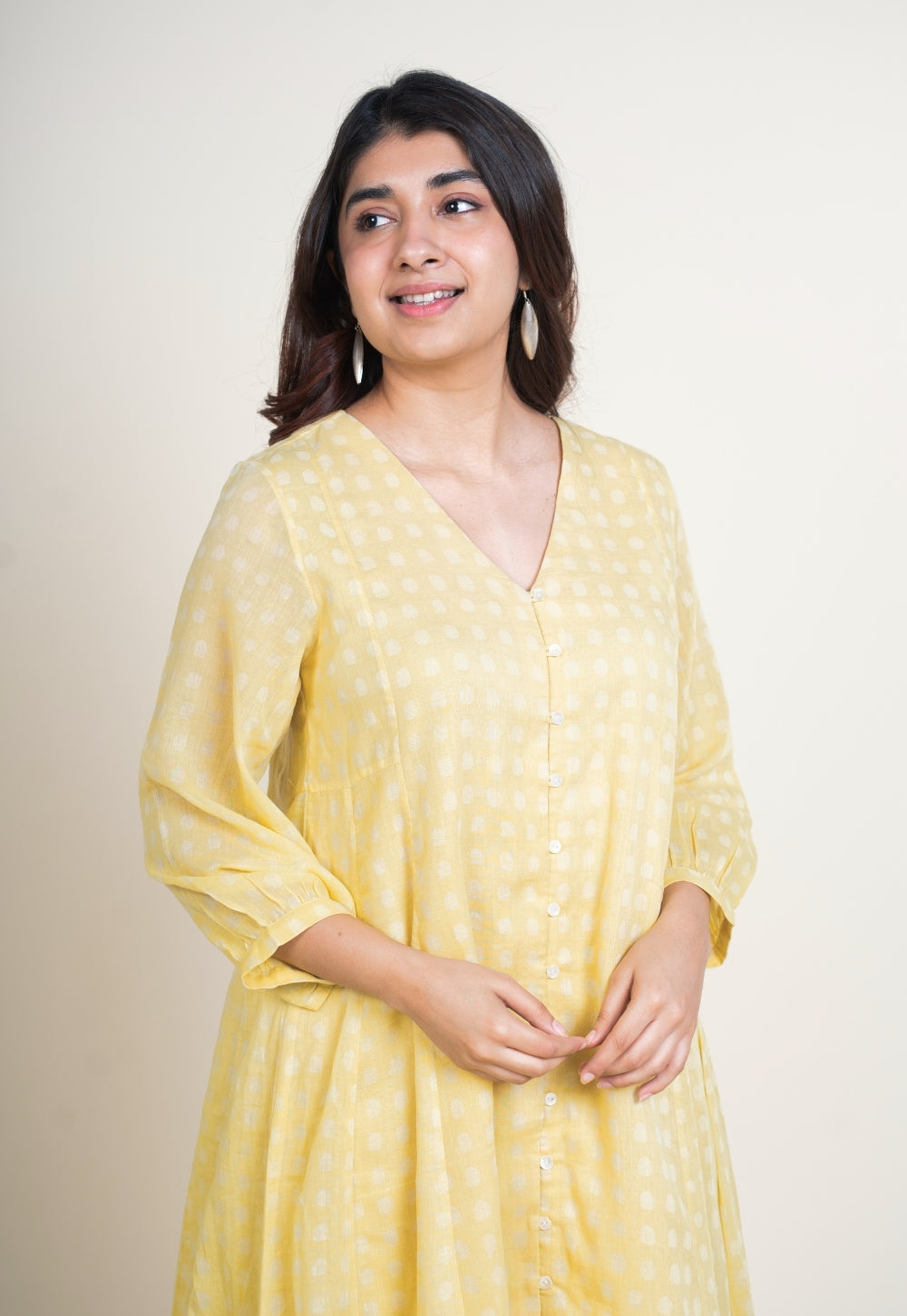 Zeba Yellow Batik MulMul A Line Kurta