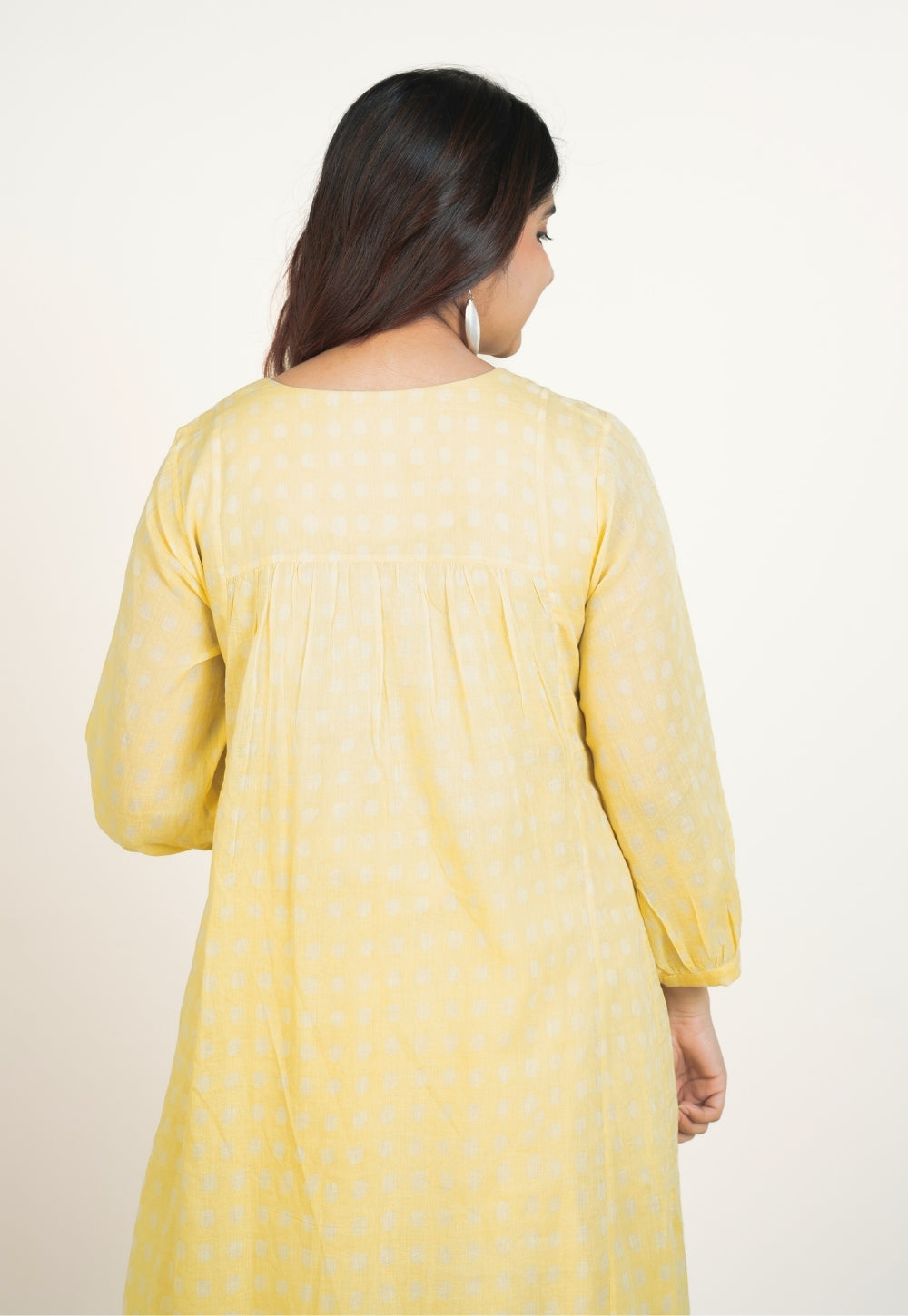 Zeba Yellow Batik MulMul A Line Kurta