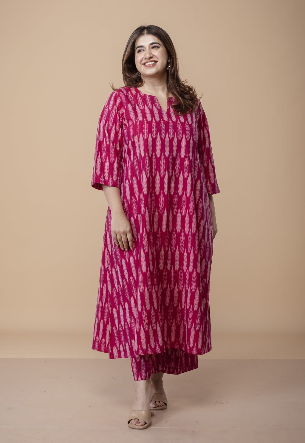 Malika Pink Ikkat Cotton Kali Kurta