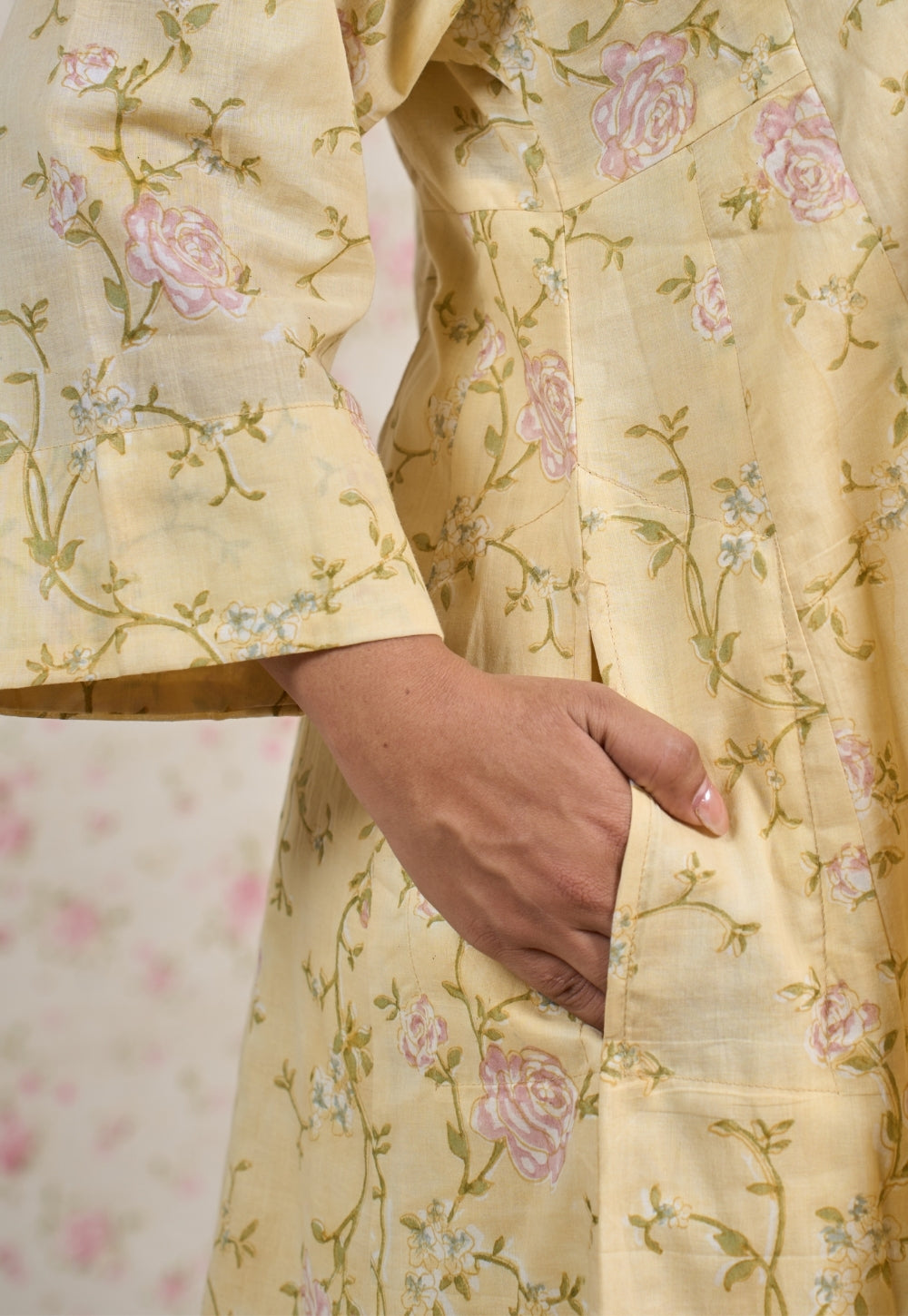 Helen Yellow Sanganeri Mul Cotton Jhabbha Kali Kurta with Embroidery