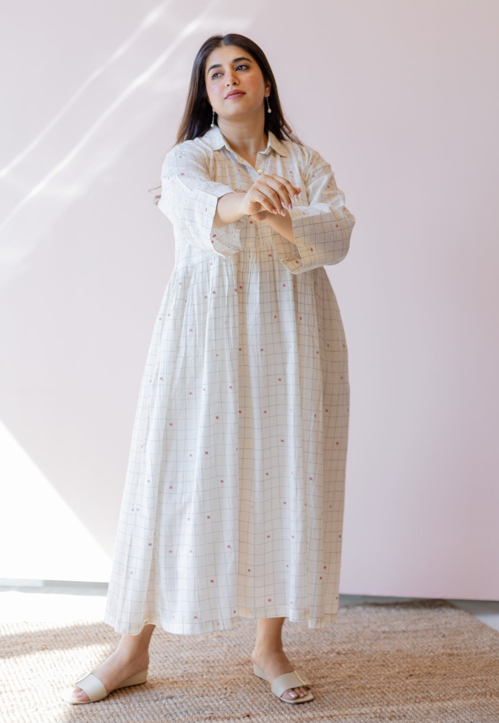 Maira Off White Jamdani Handloom Cotton A Line Dress