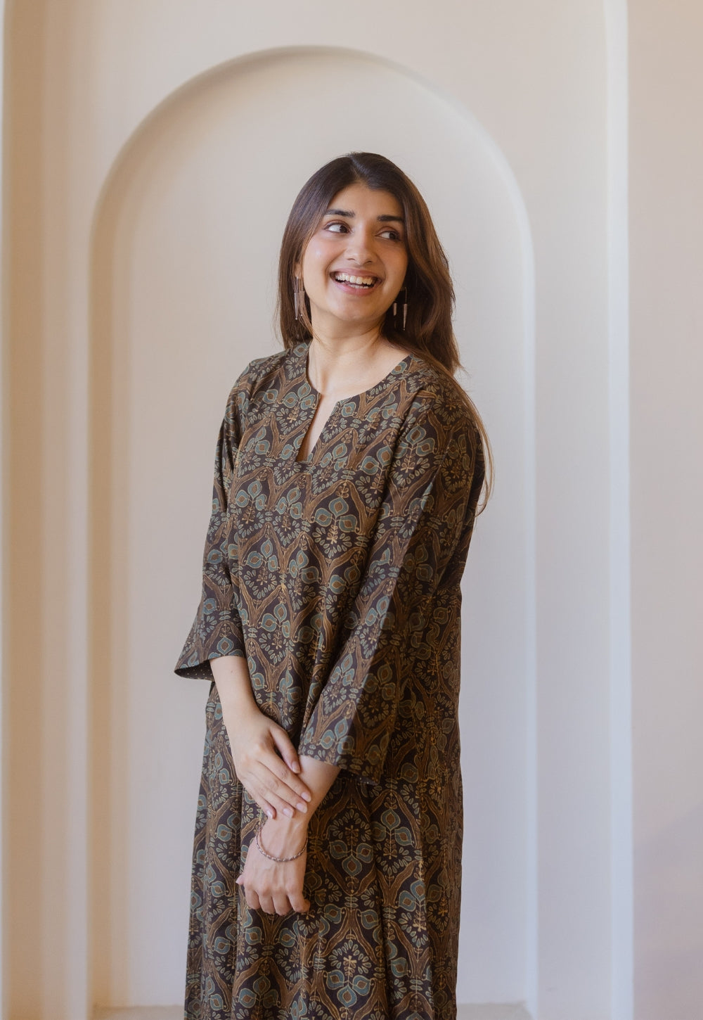 Nyra Brown Ajrakh Cotton Jhabbha Kali Kurta