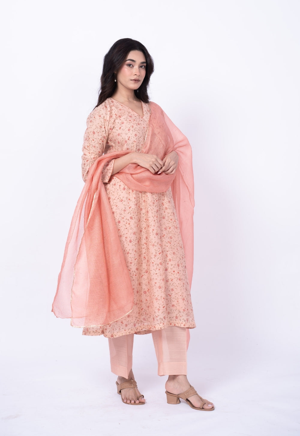 Rust Orange Solid Kota Doria Silk Dupatta