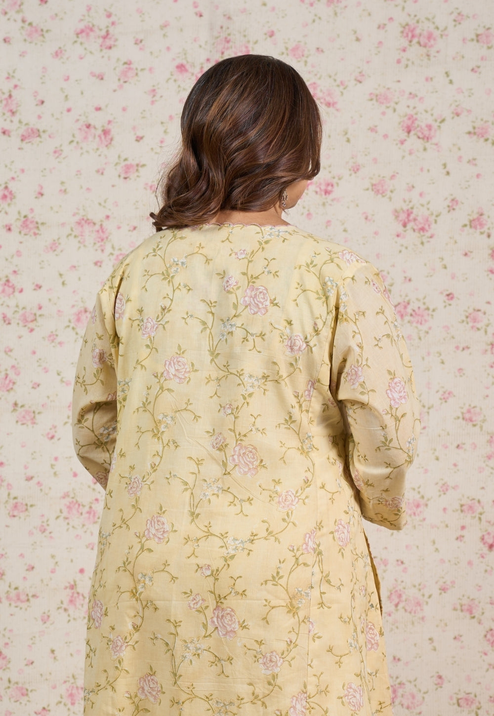 Helen Yellow Sanganeri Mul Cotton Jhabbha Kali Kurta with Embroidery