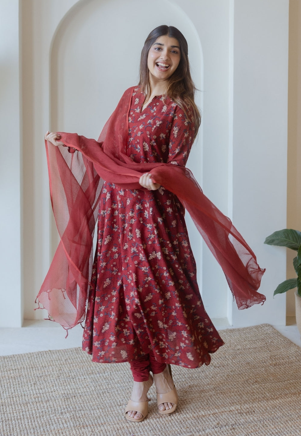 Red Solid Kota Doria Cotton Dupatta