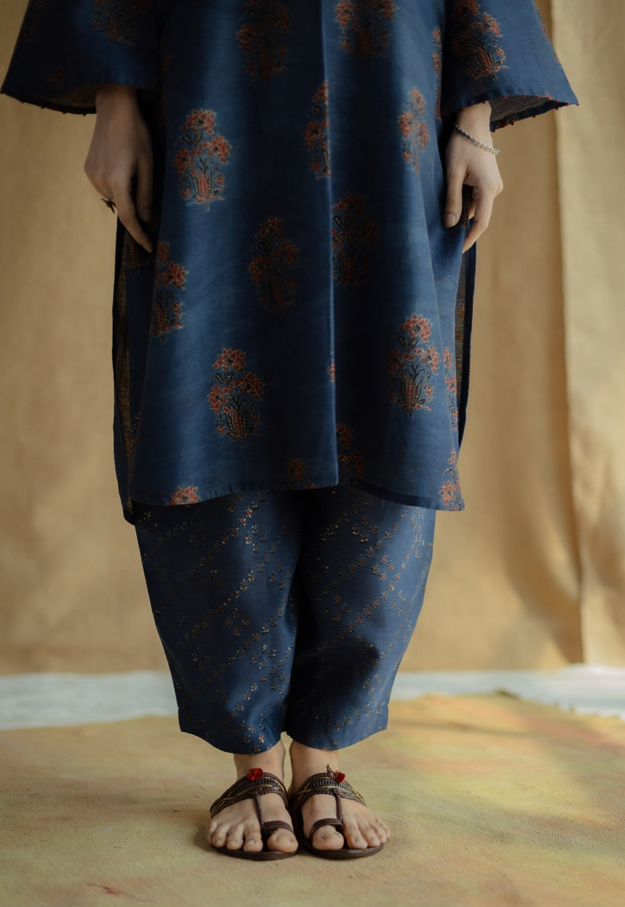 Tarin Indigo Ajrakh Chanderi Silk Afghan Pant