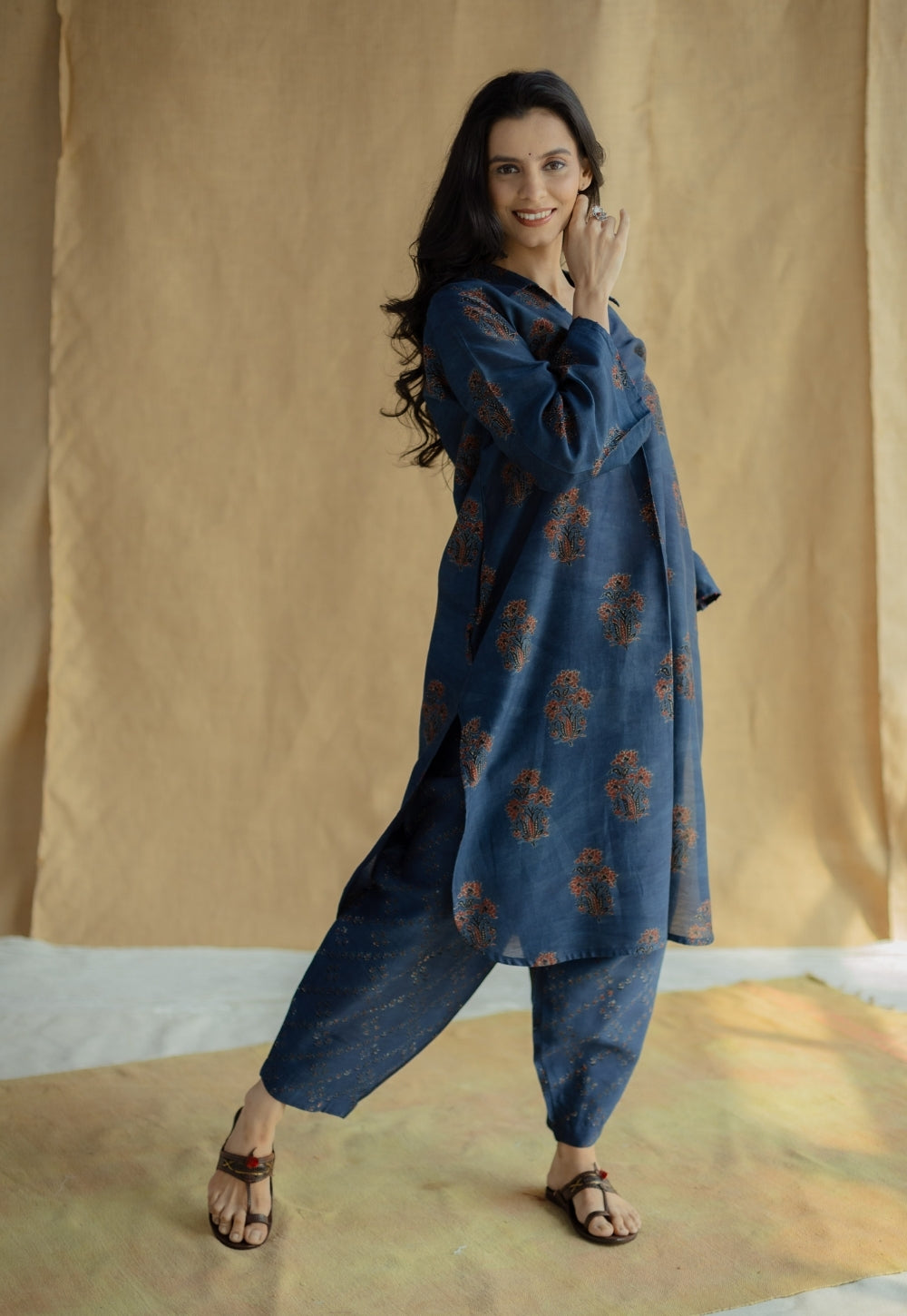 Tarin Indigo Ajrakh Chanderi Silk Afghan Pant