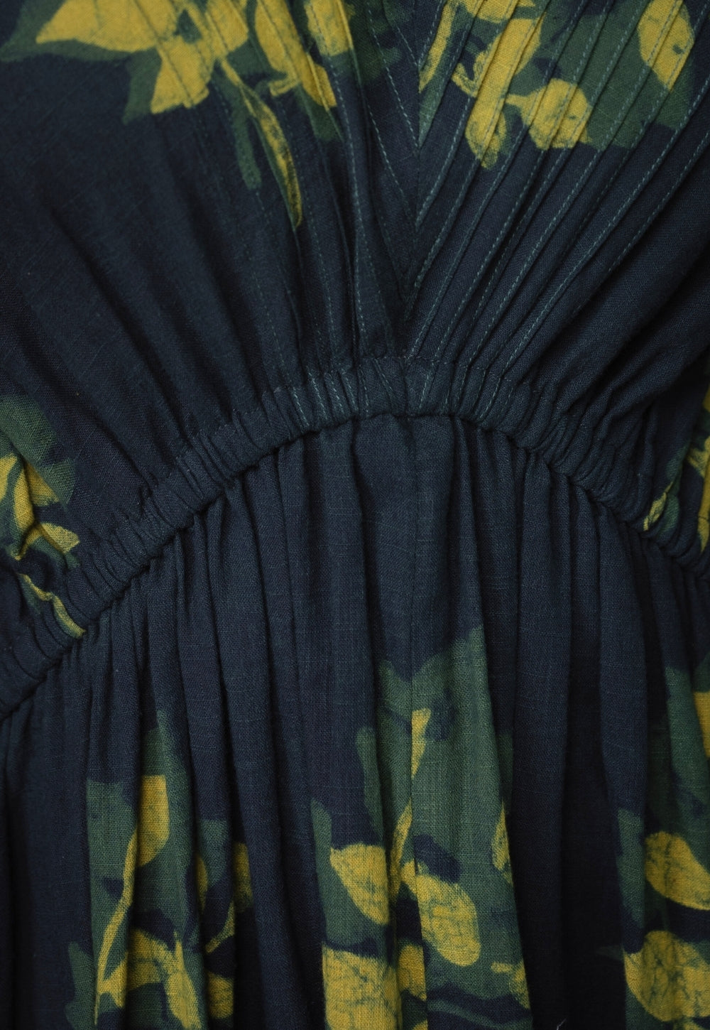 Jiana Green Dabu Slub Cotton Kaftan Dress