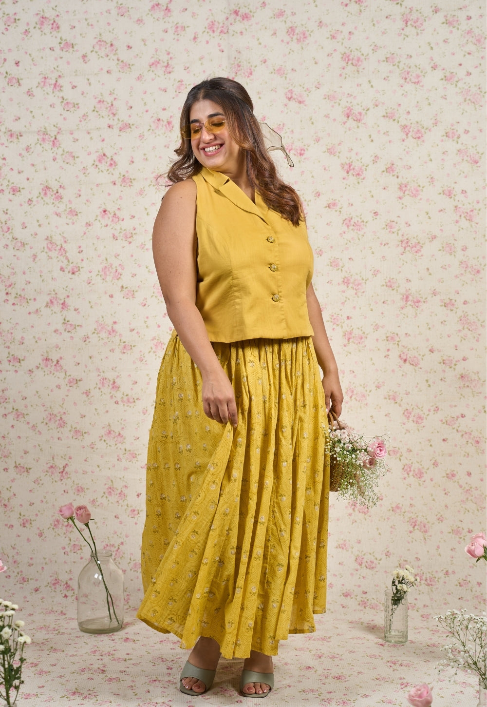 Molly Yellow Solid Mul Cotton Straight Jacket