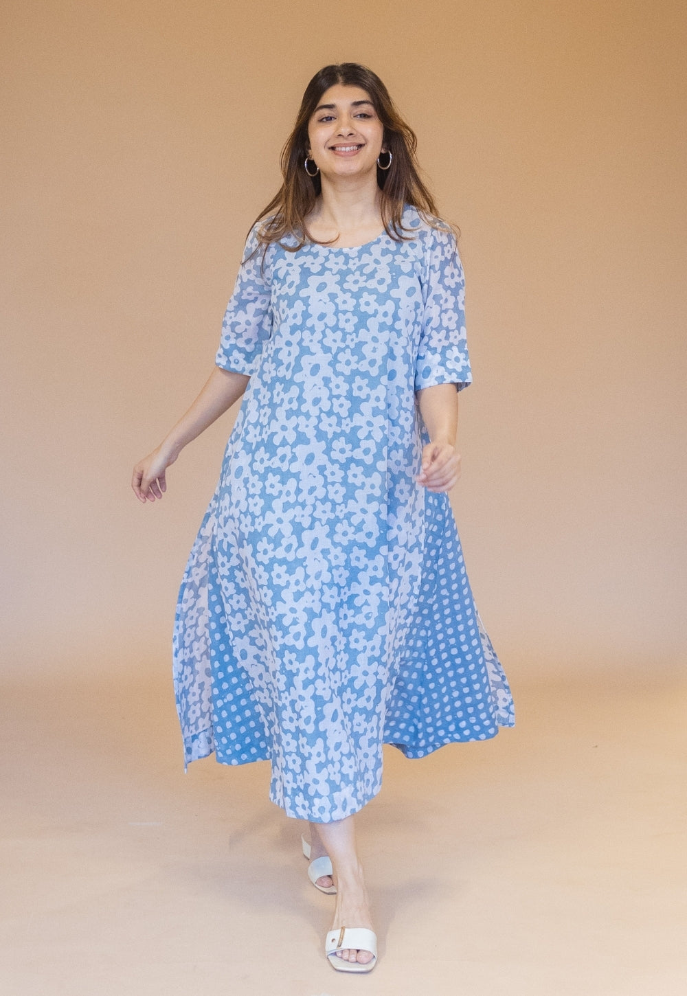 Suhana Blue Batik MulMul A Line Dress with Slip