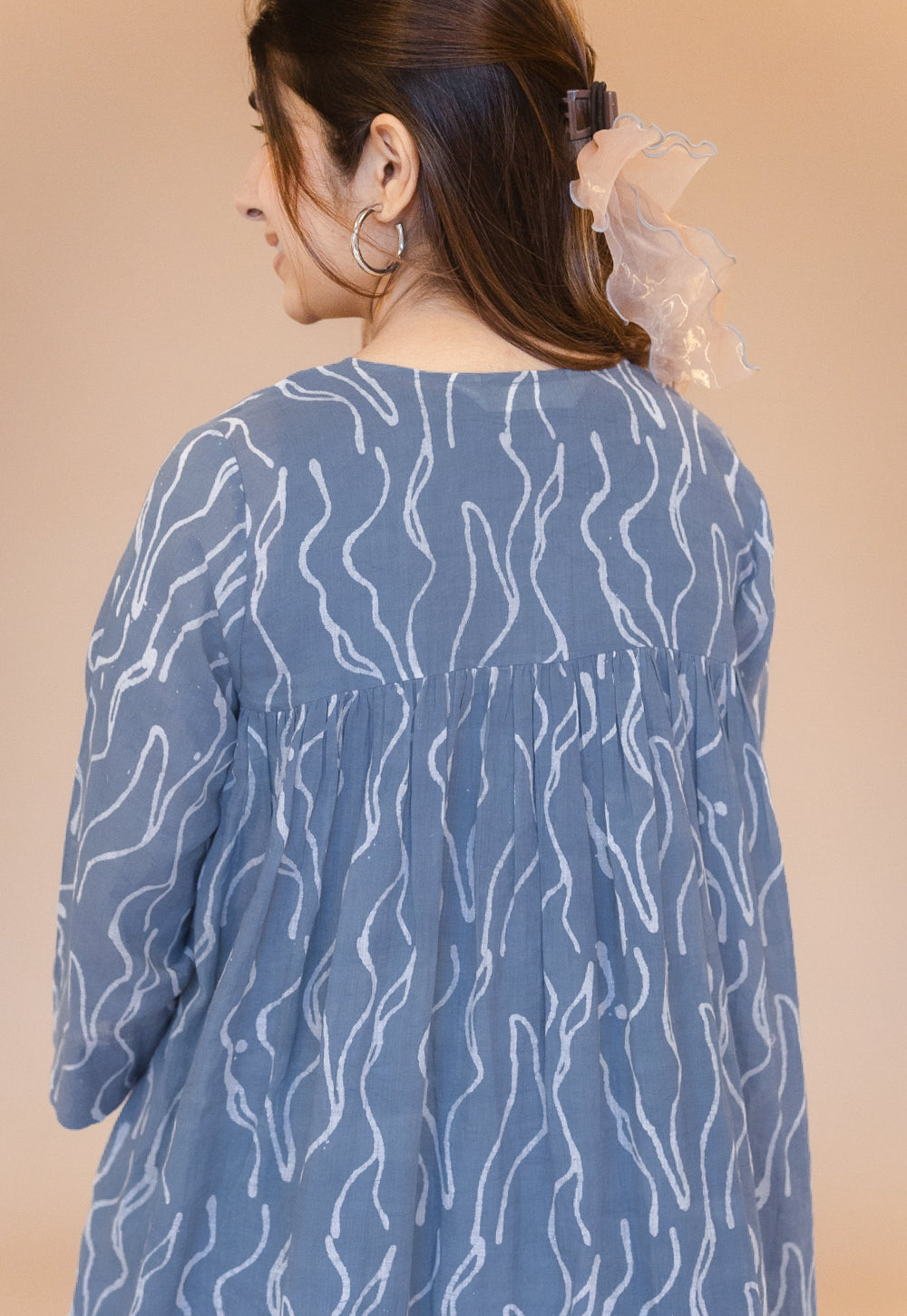 Nimra Blue Batik MulMul A Line Kurta with Slip