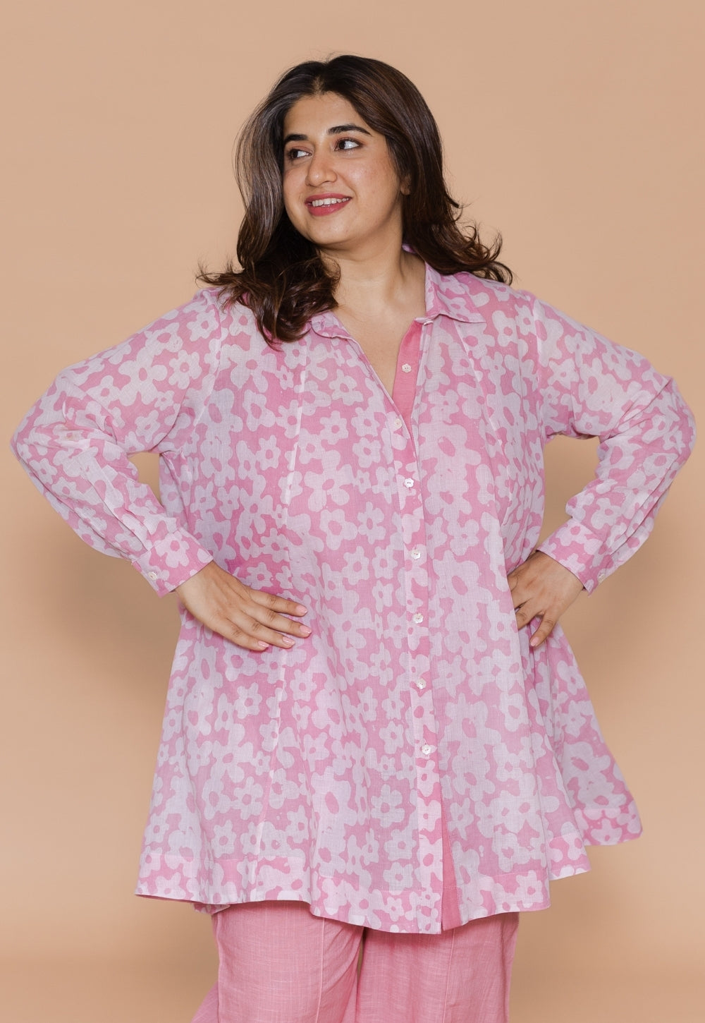 Zaria Pink Batik Mul Anit-Fit Short Top