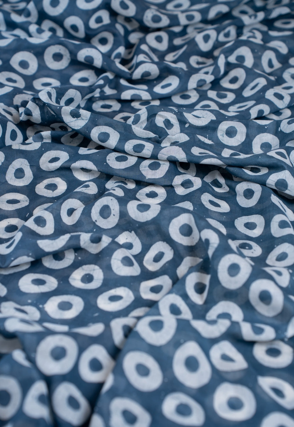 Blue Circle Batik Handblock Printed Mul Fabric
