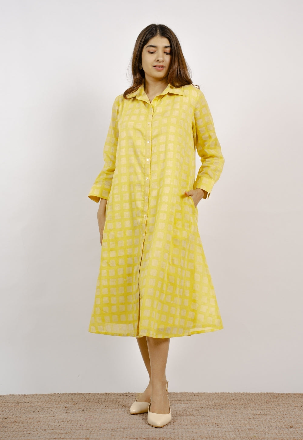 Samia Yellow Batik MulMul A Line Dress