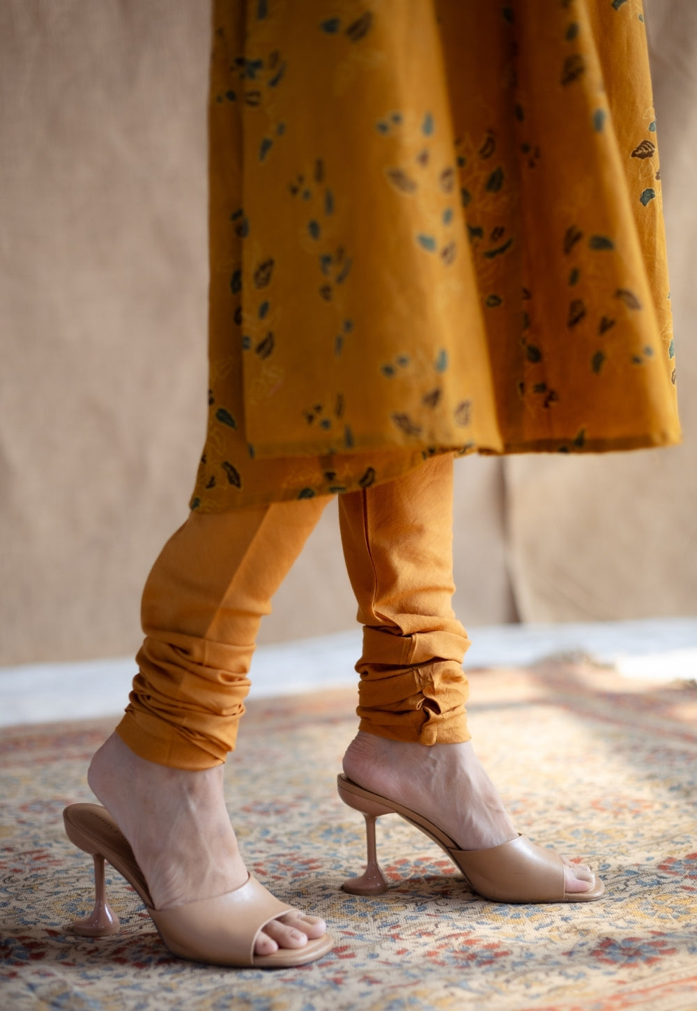 Shinat Mustard Ajrakh Cotton Kali Kurta with Hand Embroidery