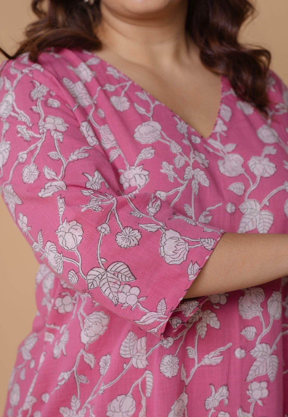 Karisma Pink Dabu Slub Cotton Kali Kurta