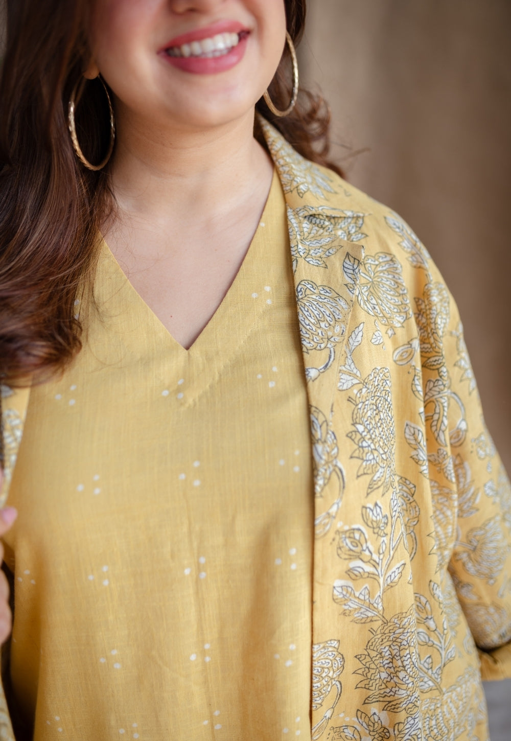Mariam Yellow A Line Dabu Slub Cotton Dress