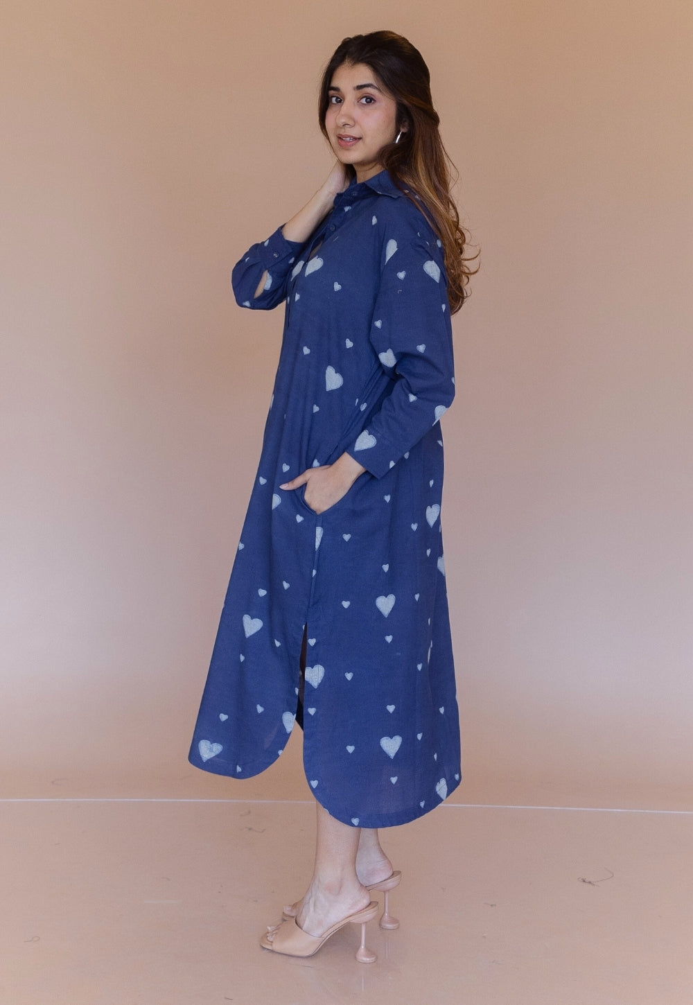 Samiyah Blue Dabu Cotton Shirt Dress