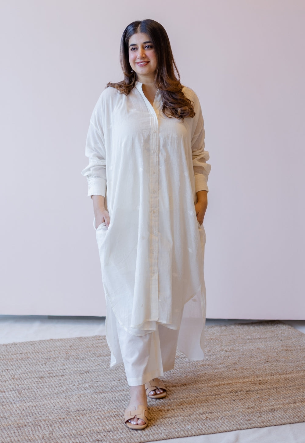 Asha Off White Jamdani Handloom Cotton Anti-Fit Kurta