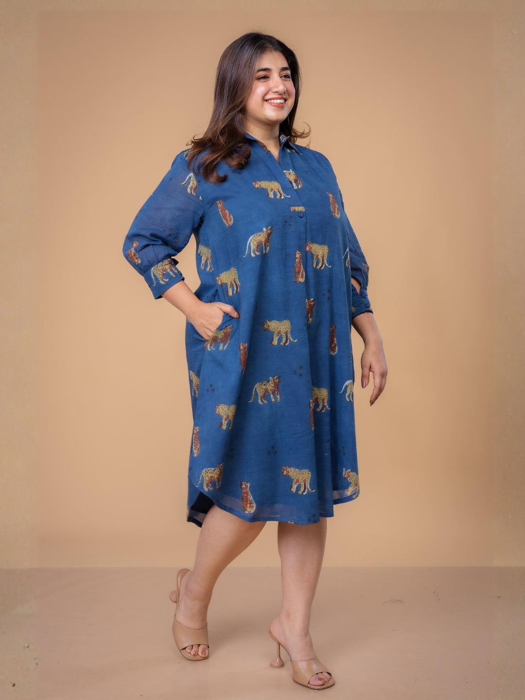 Ridah Blue Ajrakh Mul A Line Dress