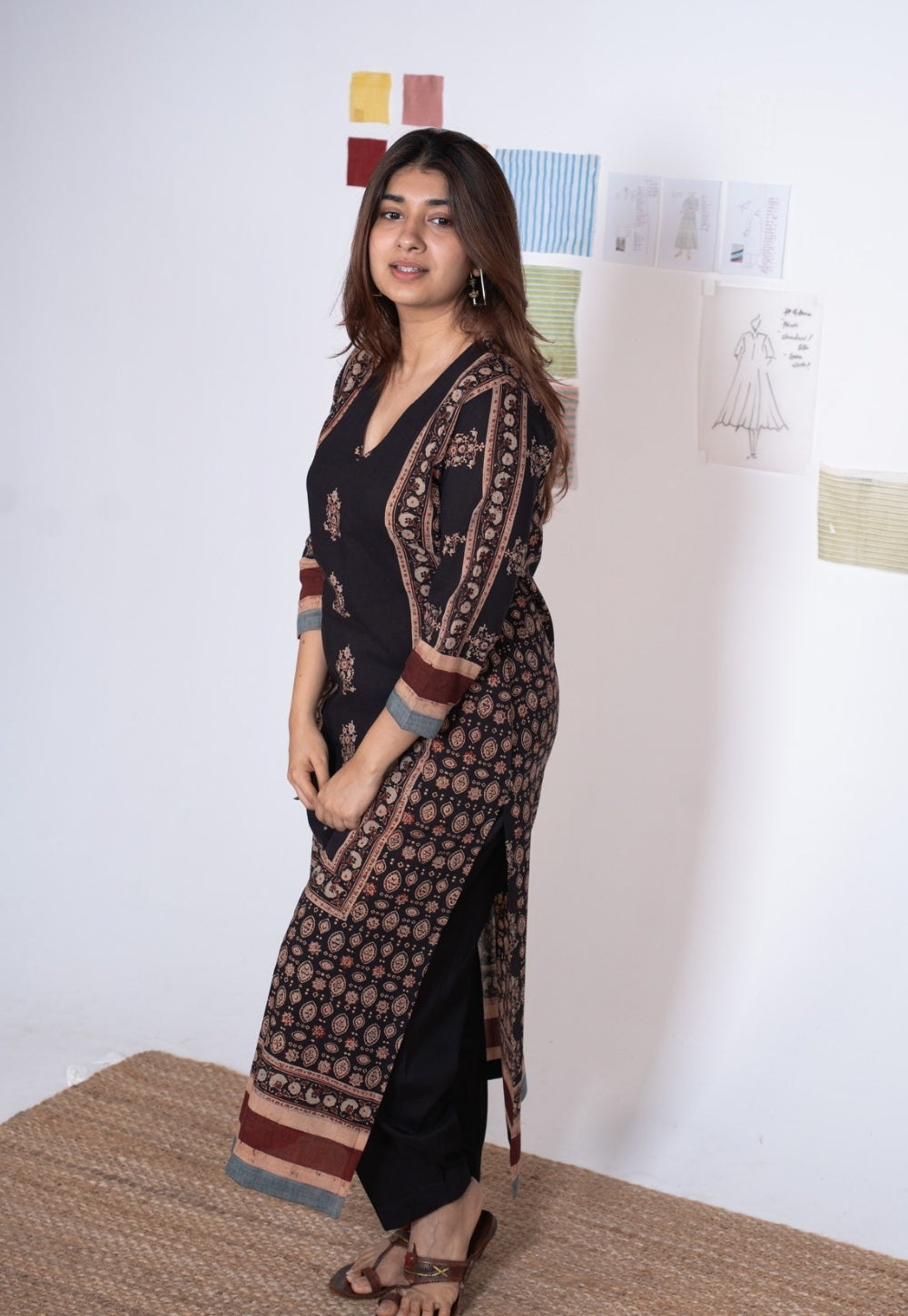 Elisha Black Ajrakh Cotton Straight Kurta