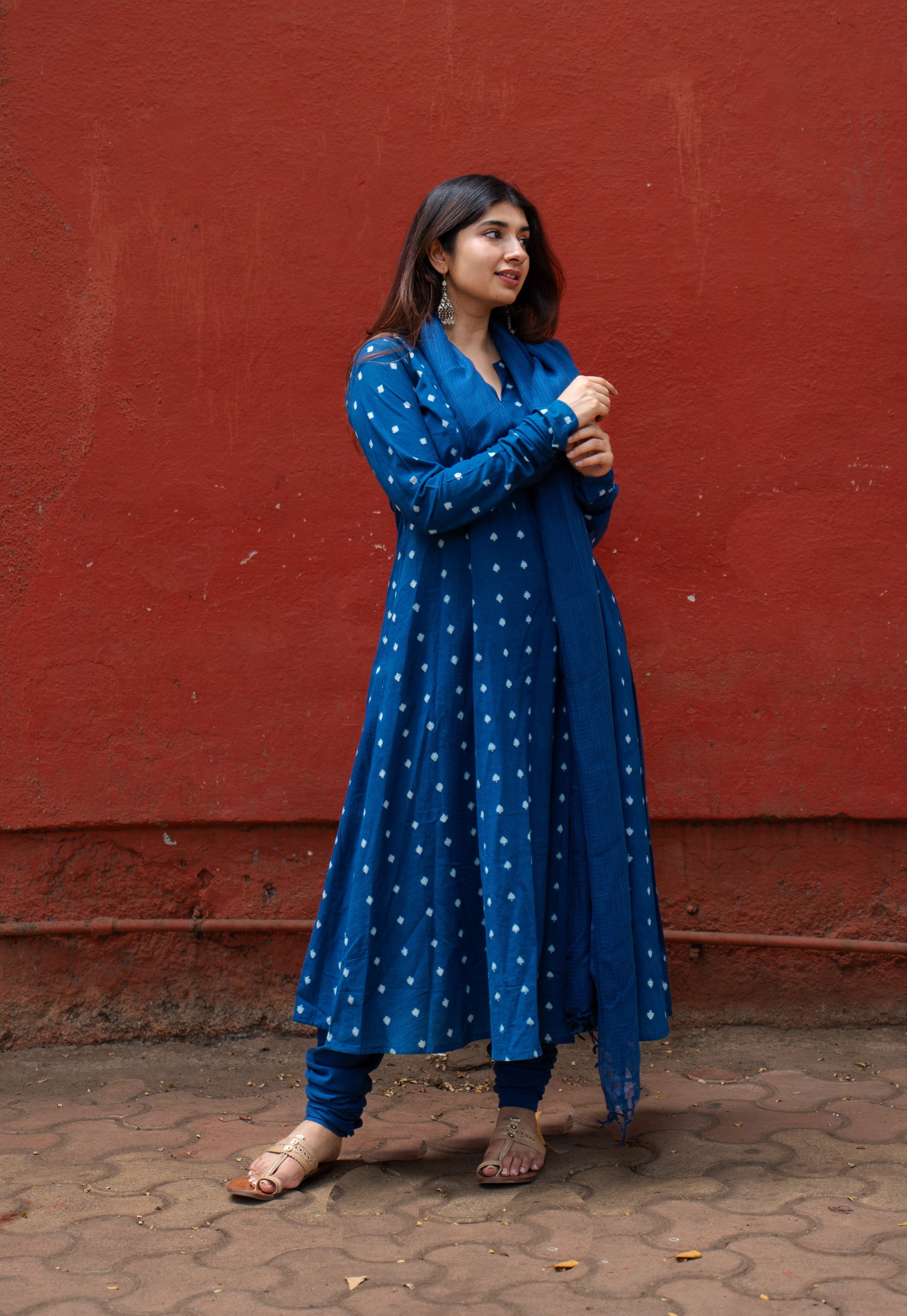Shinat Blue Dabu Cotton Kali Kurta