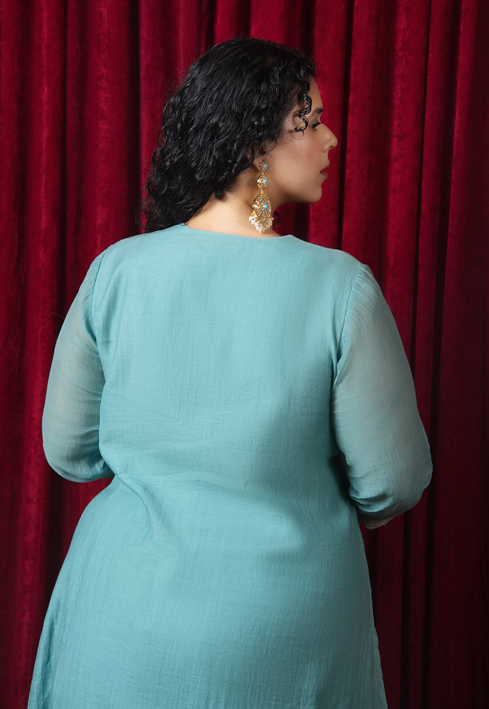 Nitara Blue Solid Chanderi Silk A Line Kurta with Hand Embroidery