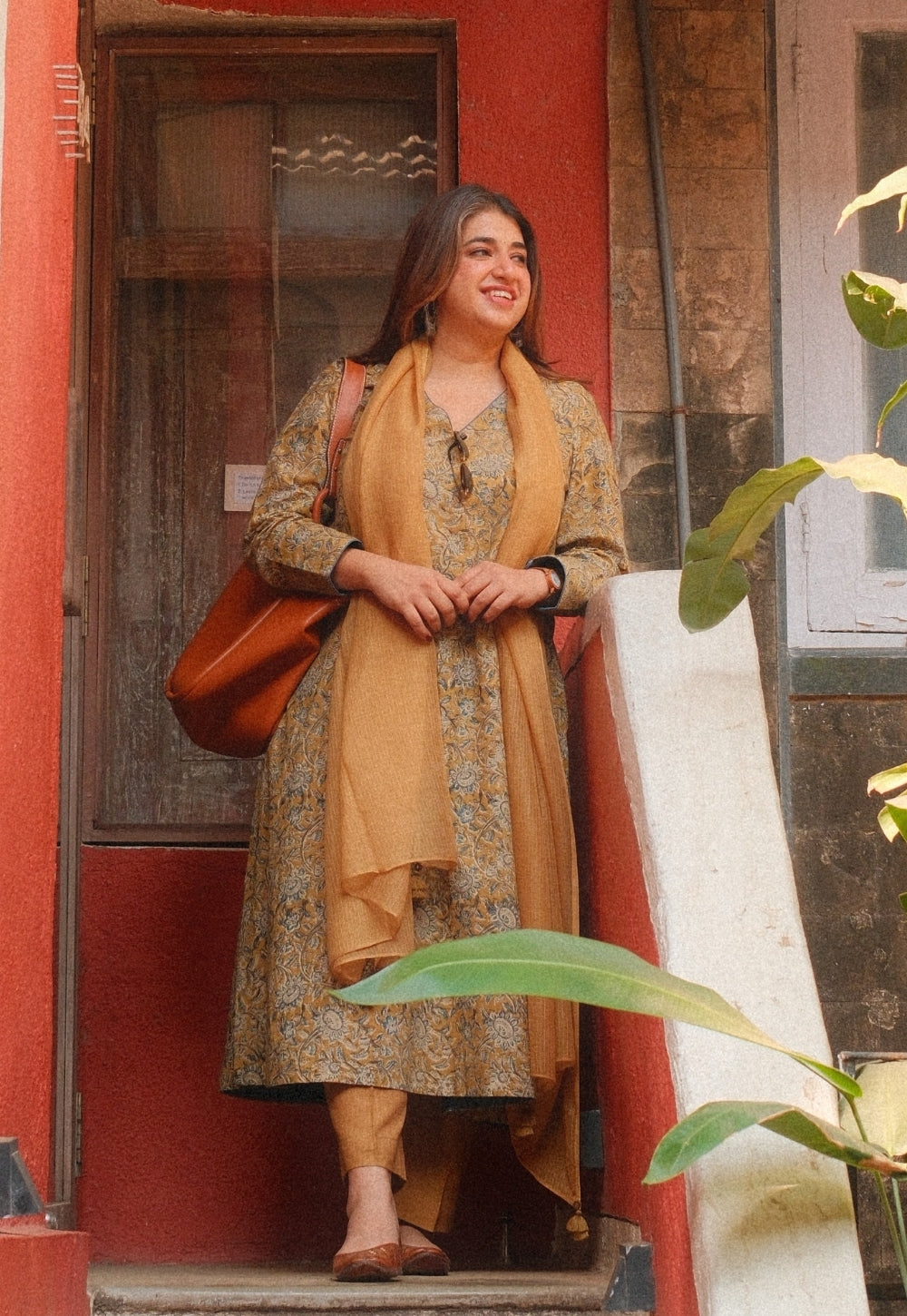 Rifaa Yellow Kalamkari Cotton A Line Kurta