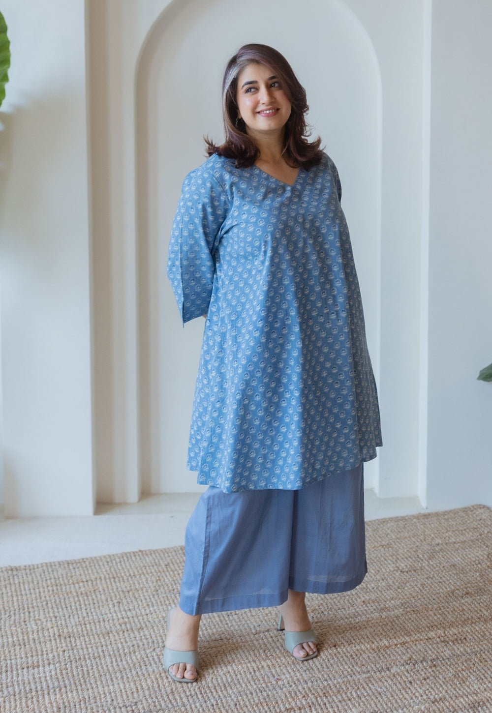 Shaili Blue Ajrakh Cotton A Line Kurta with Dupatta