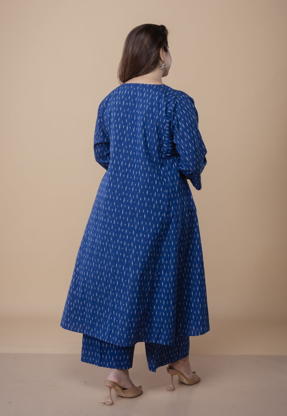Nyra Blue Ikkat Cotton Jhabbha Kali Co-Ord Set