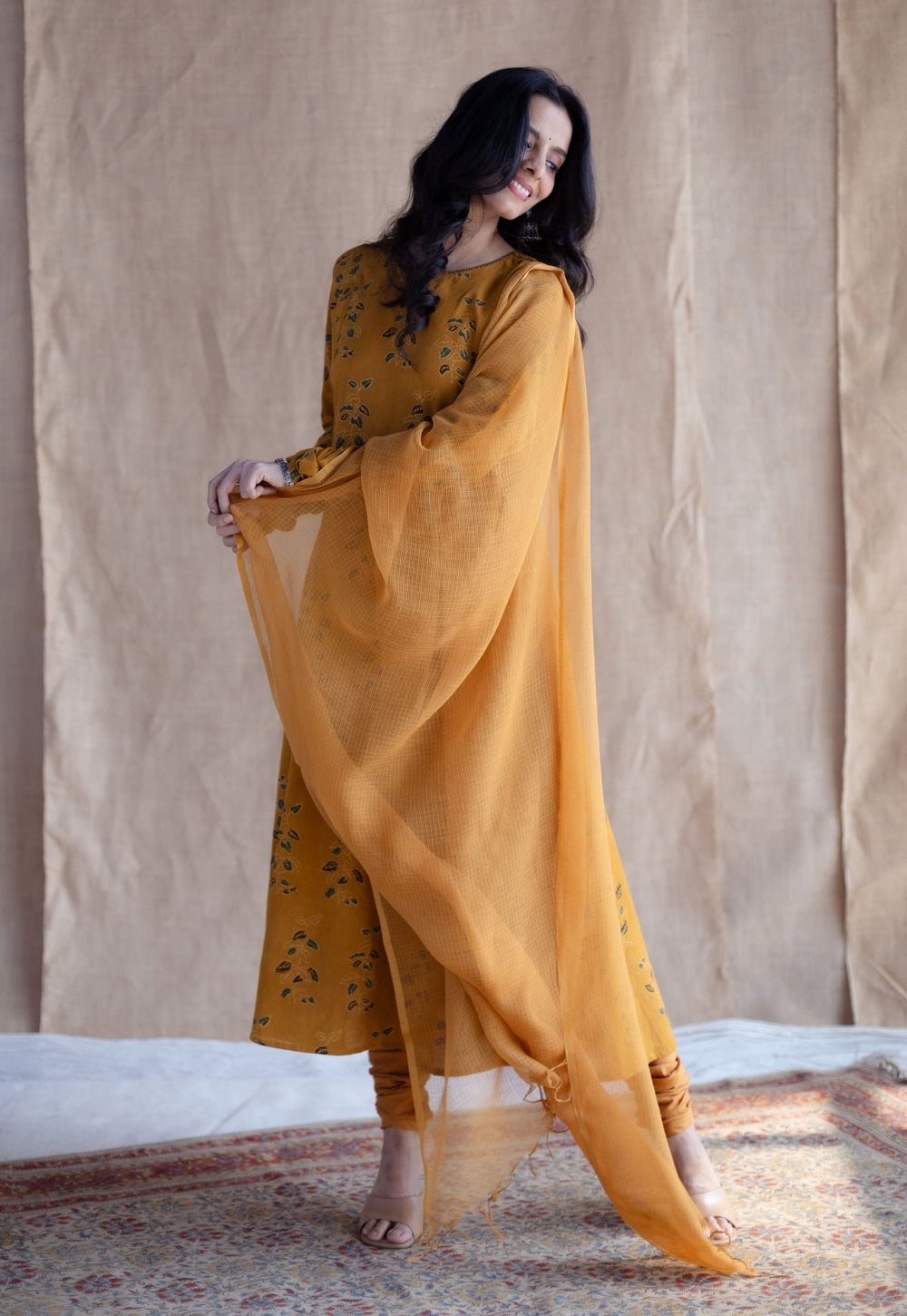 Mustard Solid Kota Doria Cotton Dupatta