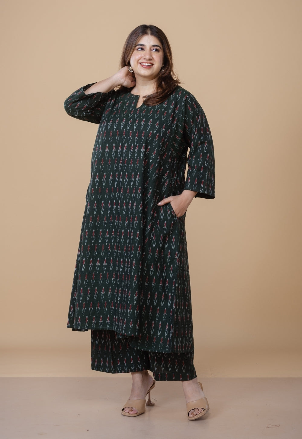 Nyra Green Ikkat Cotton Co-Ord Set