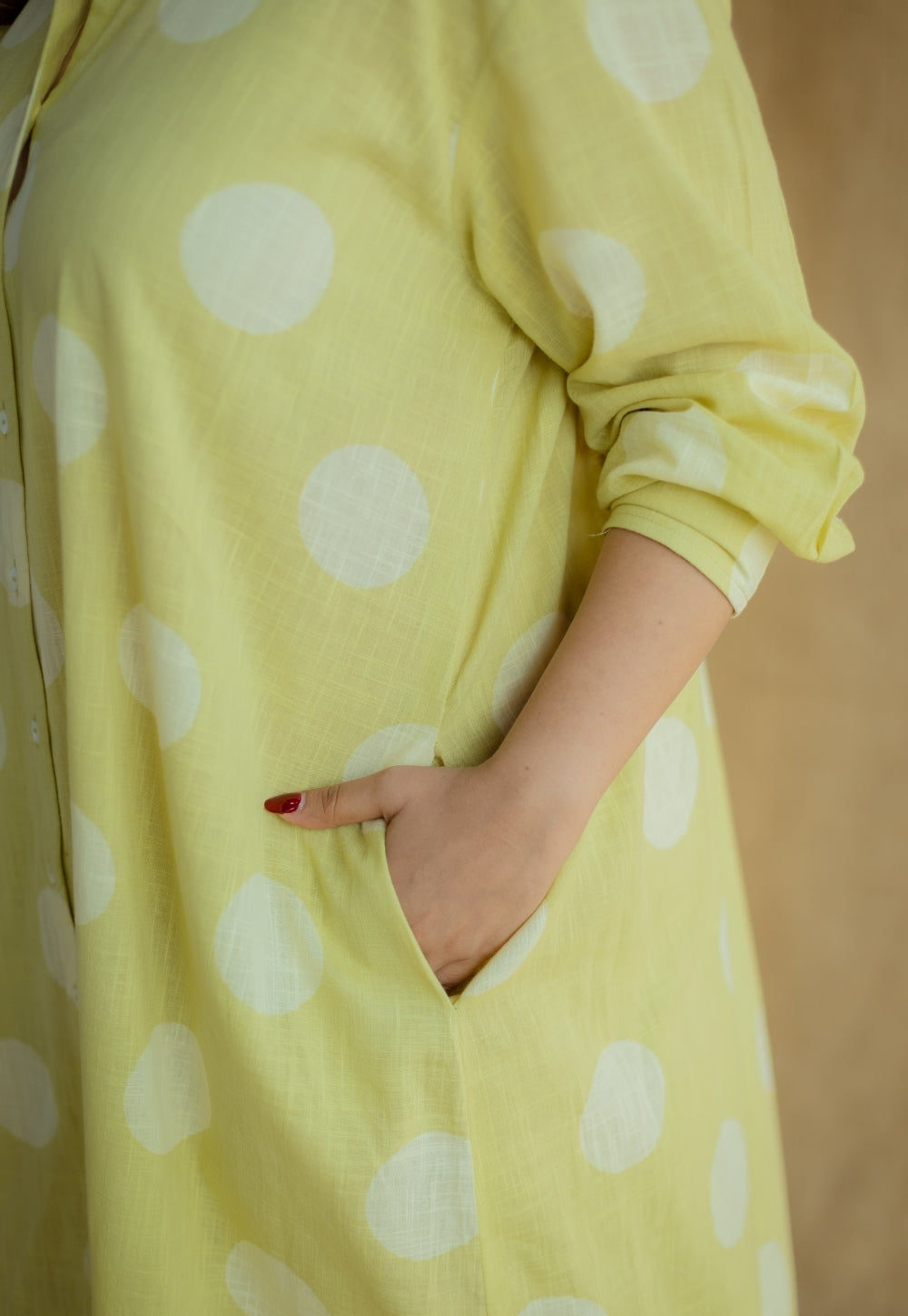 Samiyah Lime Green Hand Block Print Slub Cotton Shirt Dress