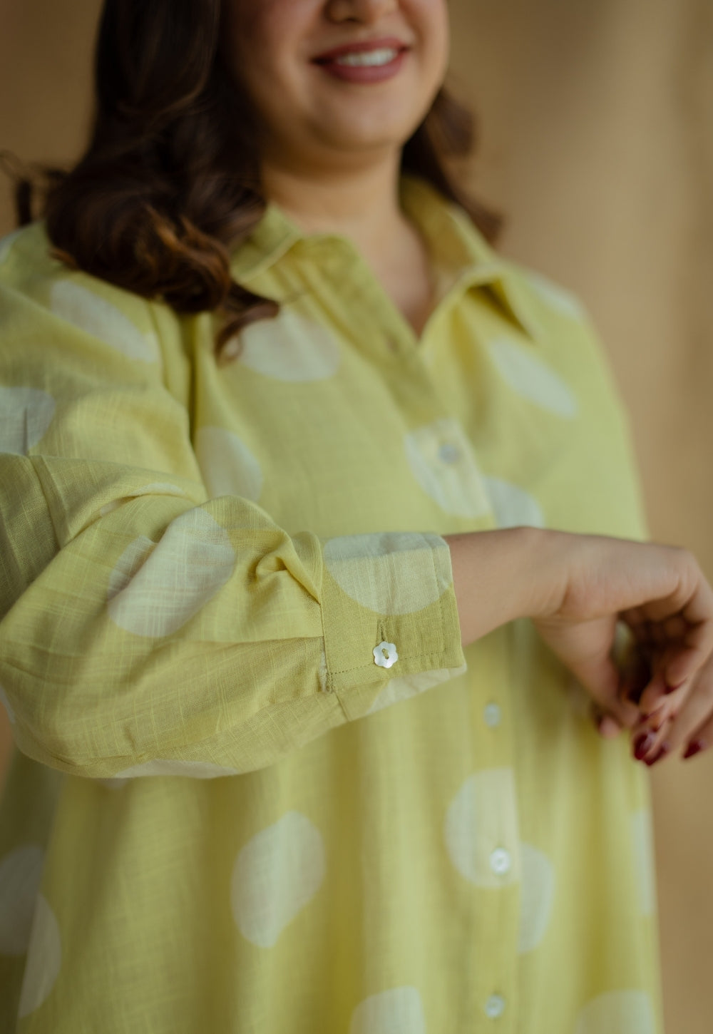 Samiyah Lime Green Hand Block Print Slub Cotton Shirt Dress