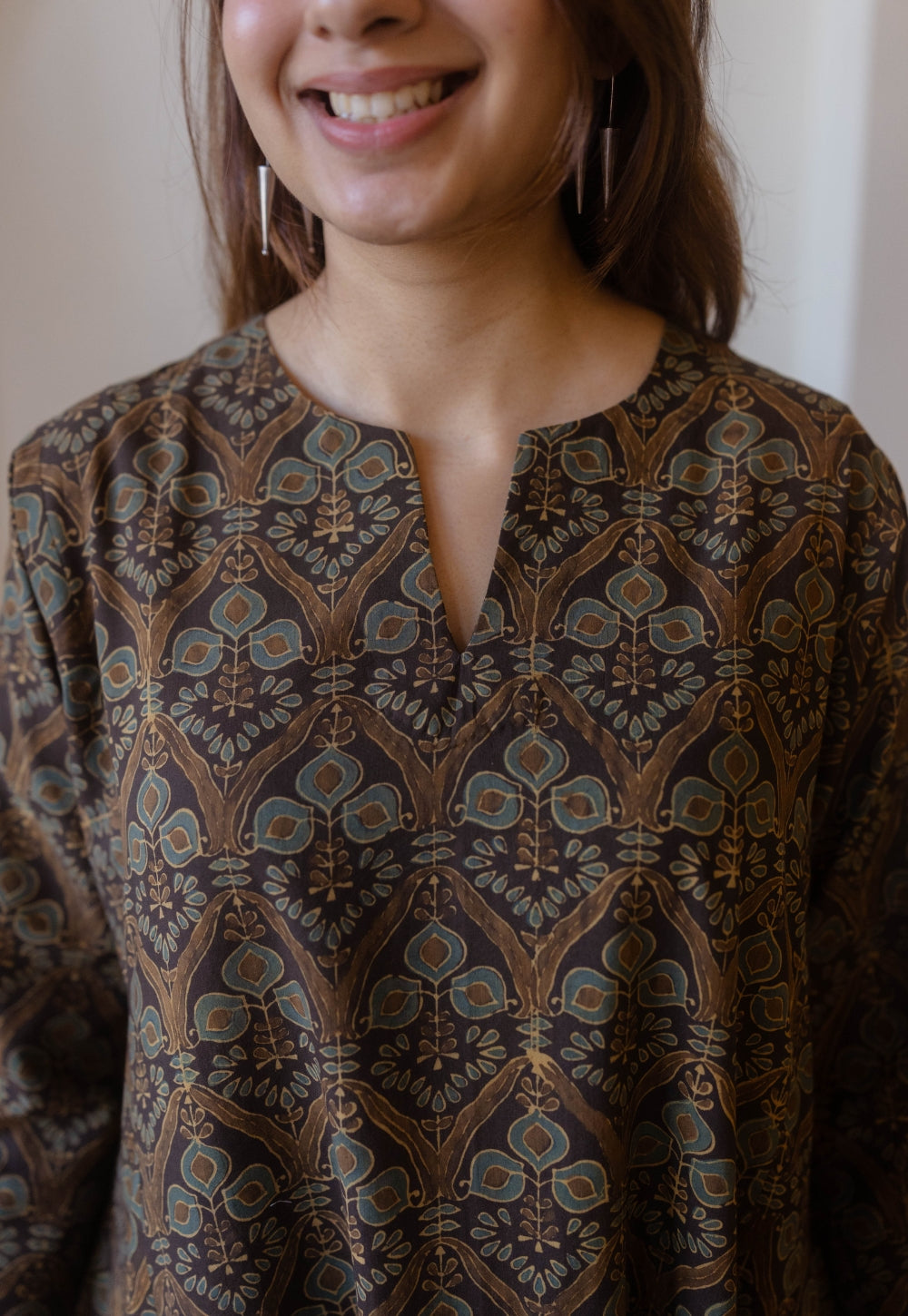 Nyra Brown Ajrakh Cotton Jhabbha Kali Kurta