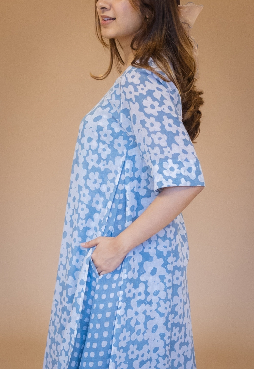 Suhana Blue Batik MulMul A Line Dress with Slip